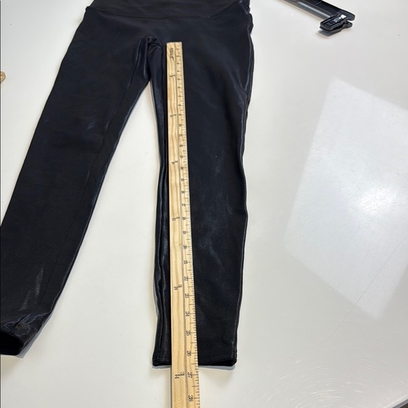 SPANX Black Faux-Leather High-Waisted Leggings with Wide Waistband Large - Picture 7 of 9